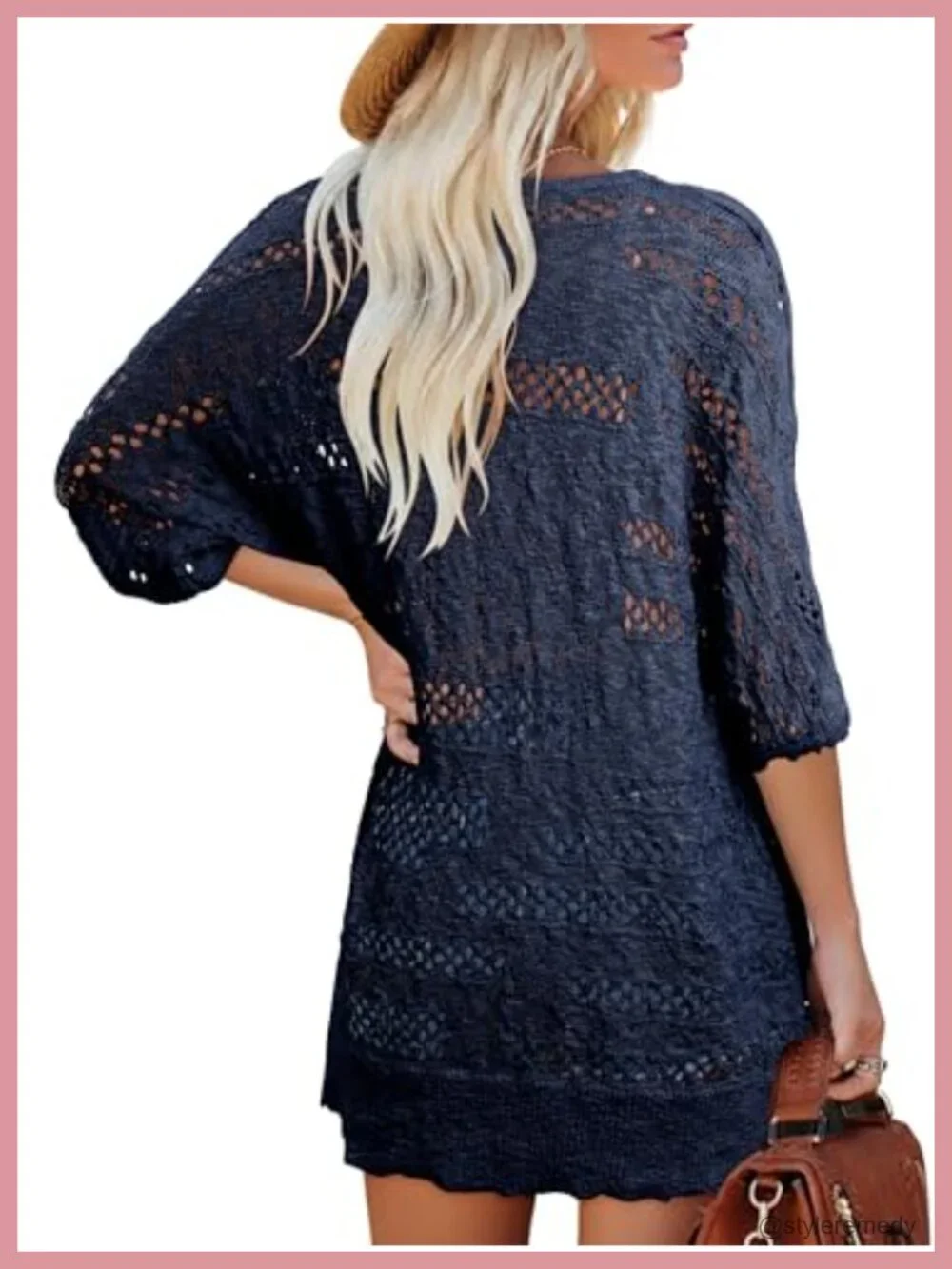 Lightweight Crochet Knit Cardigan Short Sleeve Open Front